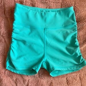 Wilo the Label Green Ribbed Ruched Bike Shorts